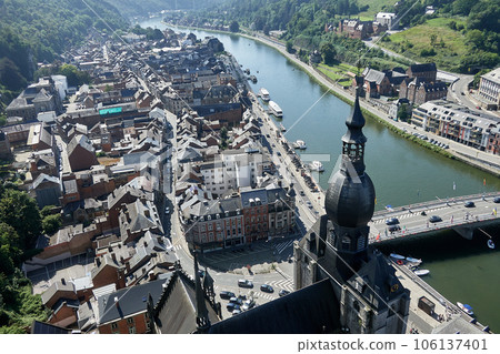 Dinant over Meuse river. Belgian province of Liege, Belgium 106137401