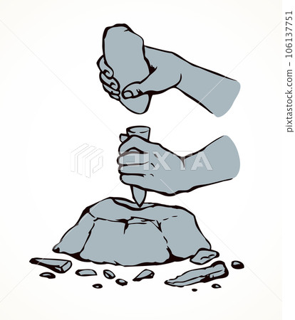 Vector illustration. Primitive people make stone tools Vector illustration. Primitive people make stone tools 106137751