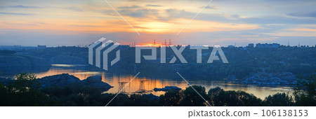 Sunset on Dnieper River in Zaporizhia Sunset on Dnieper River in Zaporizhia 106138153