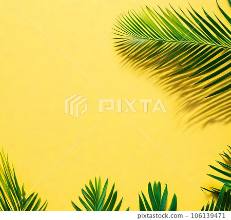 palm leaf on yellow background AIGenerative  106139471