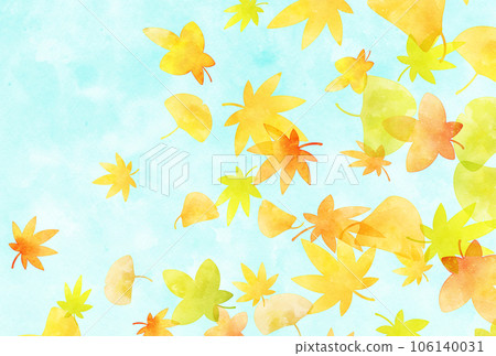 Background material _ watercolor _ autumn leaves _ sky 106140031