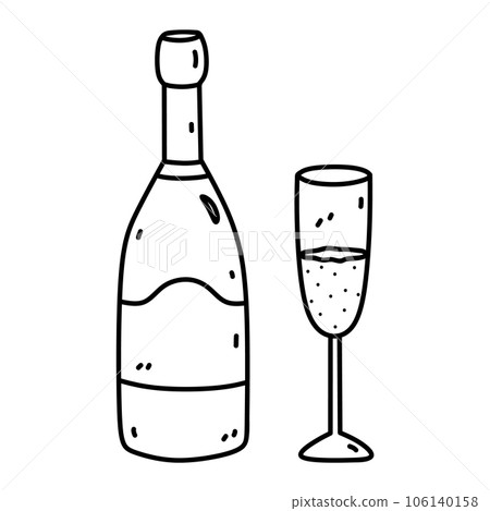 Bottle of champagne with a glass 106140158