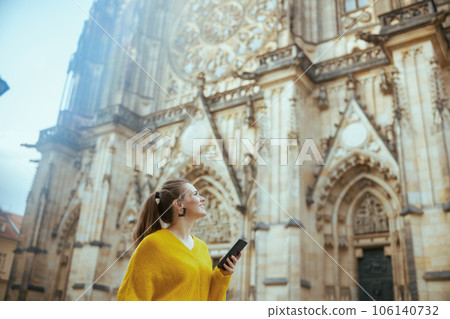 happy woman in Prague Czech Republic sightseeing and walking happy woman in Prague Czech Republic sightseeing and walking 106140732