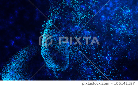 3D abstract digital technology particles fragmentation and mixing of blue on black background. 106141187