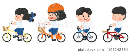 kids student riding bicycle going to school set kids student riding bicycle going to school set 106142384