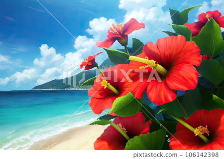 《AI圖像》芙蓉與蔚藍的大海 106142398