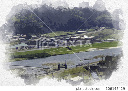 水彩風格的川原城路站清流茶屋川原（鳥取縣鳥取市） 106142429