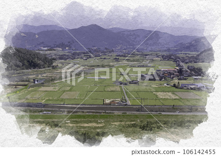 水彩風格的河原城,俯瞰鳥取縣鳥取市八津町 水彩風格的河原城,俯瞰鳥取縣鳥取市八津町 106142455