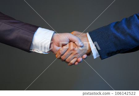 Man in suit shake hand as hello in office Man in suit shake hand as hello in office 106142522