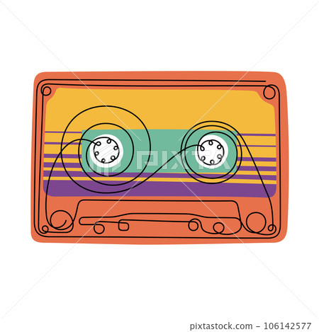 Retro audio cassette continuous line colourful vector illustration 106142577