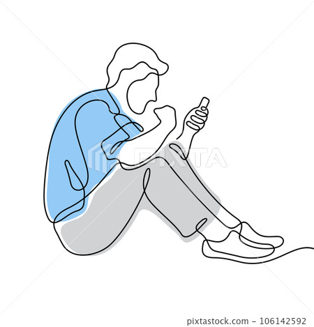 Man sitting and watching his smartphone continuous line vector illustration 106142592