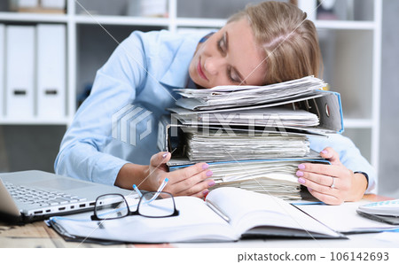 Lot of work wait for tired and exhausted woman 106142693