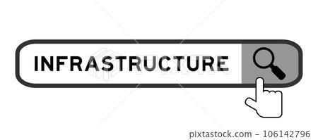 Search banner in word infrastructure with hand over magnifier icon on white background Search banner in word infrastructure with hand over magnifier icon on white background 106142796