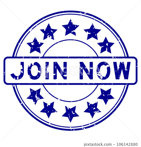 Grunge blue join now word with star icon round rubber seal stamp on white background Grunge blue join now word with star icon round rubber seal stamp on white background 106142880
