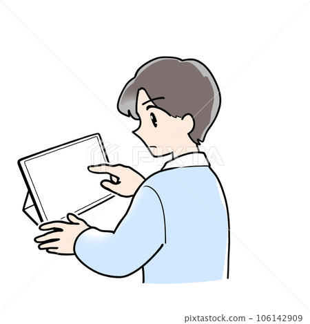 一名男子操作平板電腦的插圖 一名男子操作平板電腦的插圖 106142909