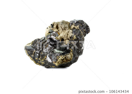 Macro mineral stone  Sphalerite Pyrite on a white background 106143434