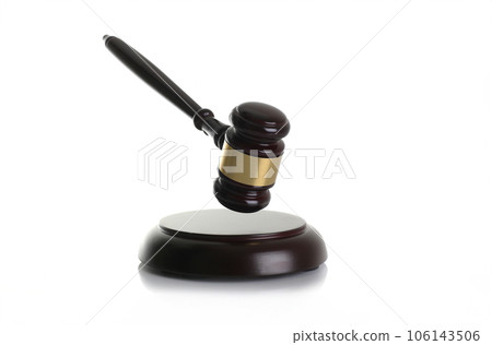 Judge hammer with stand isolated white background 106143506
