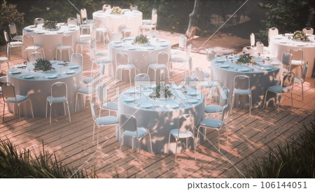 empty wicker table and chair in outdoor restaurant forest garden empty wicker table and chair in outdoor restaurant forest garden 106144051