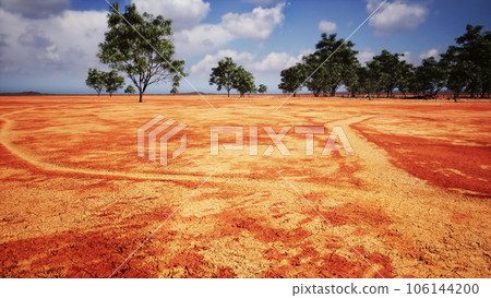 cracked sand in the summer with the sun 106144200