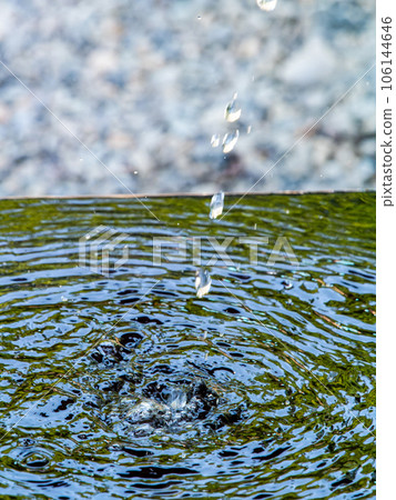 Background material Cool scenery of summer Refreshing water droplets that create ripples in a water bowl 106144646