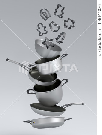 Kitchen appliances and utensils for making breakfast on white background 106144886