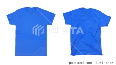 Blue t-shirts blank white background, smooth and wrinkled 106145846