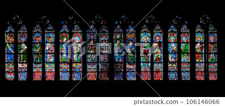 Prophets, stained glass window in the Notre Dame Cathedral, UNESCO World Heritage Site in Paris, France Prophets, stained glass window in the Notre Dame Cathedral, UNESCO World Heritage Site in Paris, France 106146066