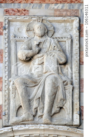 Jesus Christ, relief detail of St. Mark's Basilica, Venice, Italy Jesus Christ, relief detail of St. Mark's Basilica, Venice, Italy 106146311