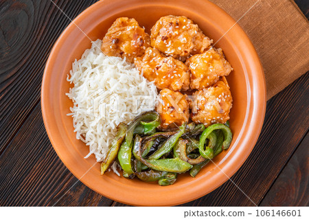 Bowl of orange chicken Bowl of orange chicken 106146601
