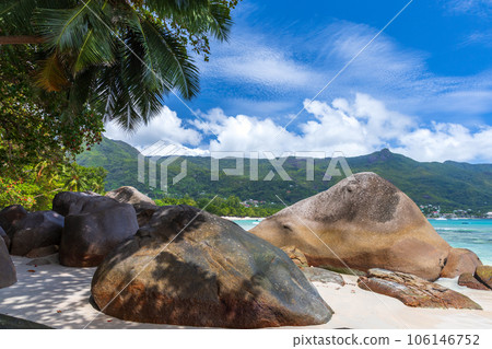Landscape of Beau Vallon beach, Seychelles. Coastal view Landscape of Beau Vallon beach, Seychelles. Coastal view 106146752