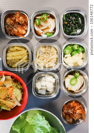 sprout salad , Korean salad and Kimchi or sewweed salad or Korean food sprout salad , Korean salad and Kimchi or sewweed salad or Korean food 106146772