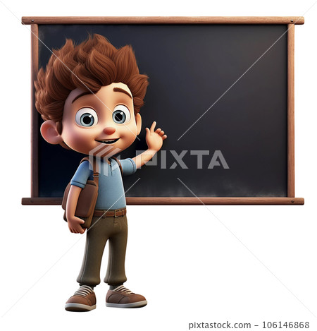 Cartoon Boy Standing in Front of Blackboard Cartoon Boy Standing in Front of Blackboard 106146868