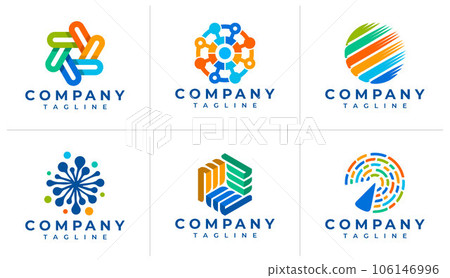 Colorful digital abstract logo design branding. Modern technology logo bundle. 106146996