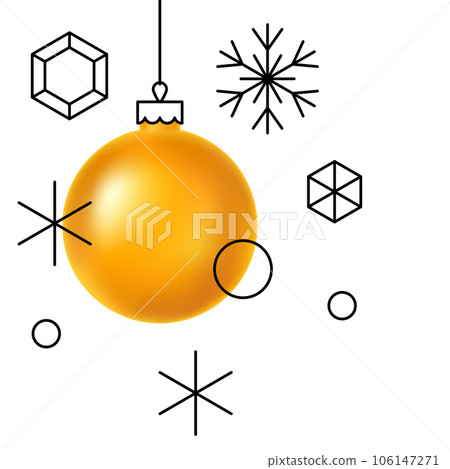 Golden Christmas ball. Happy New Year greating card. Golden Christmas ball. Happy New Year greating card. 106147271
