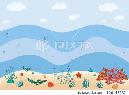 Vector Underwater world scene, ocean marine life. Undersea landscape. Ocean bottom, water and sky. Vector Underwater world scene, ocean marine life. Undersea landscape. Ocean bottom, water and sky. 106147382