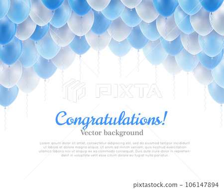 Congratulation banner blue flying balls background above 106147894