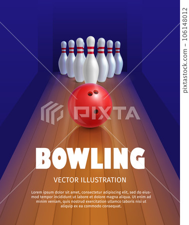 Bowling ball and skittles. 106148012