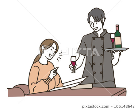 Asian male and female customers working in a restaurant Asian male and female customers working in a restaurant 106148642