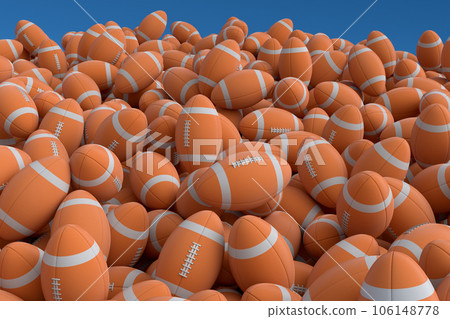 Many of flying orange basketball ball falling on blue background. 3d render of sport accessories for team playing games, exercise and competition Many of flying orange basketball ball falling on blue background. 3d render of sport accessories for team playing games, exercise and competition 106148778