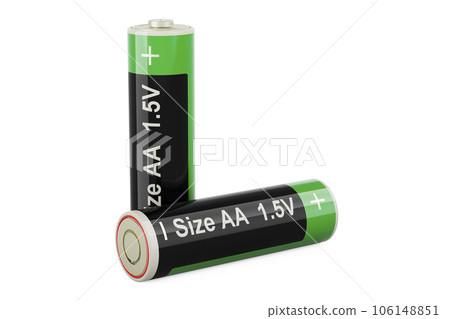 Two Batteries size AA, 3D rendering 106148851