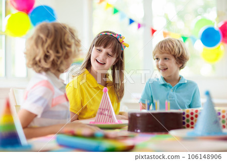 Child birthday party cake. Family with kids. 106148906