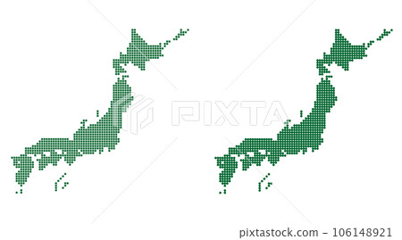 Map of Japan with round dots and map of Japan with square dots. Map of Japan with round dots and map of Japan with square dots. 106148921