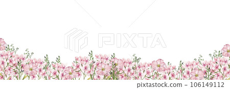 Floral seamless horizontal background. Watercolor illustration of a spring flowers.Perfect for for for wedding invitation, greetings card. Floral seamless horizontal background. Watercolor illustration of a spring flowers.Perfect for for for wedding invitation, greetings card. 106149112