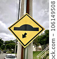 Traffic sign indicating bump or speed bump. Advises the vehicle driver on the existence, further down the road, of a bump, bump or transverse undulation on the bearing surface 106149508