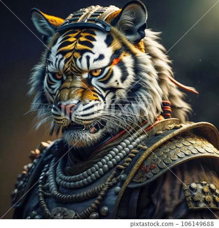 Noble tiger samurai in armor, tiger samurai on guard 106149688
