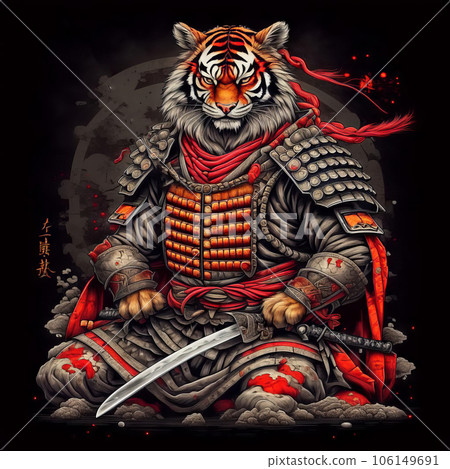 Noble tiger samurai in armor, tiger samurai on guard 106149691