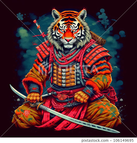 Noble tiger samurai in armor, tiger samurai on guard Noble tiger samurai in armor, tiger samurai on guard 106149695