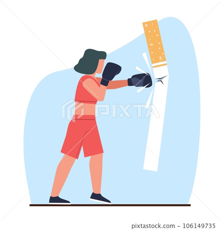 Man punching a cigarette to knock out. This illustration meaning to  fighting for stop smoking. Stock Vector