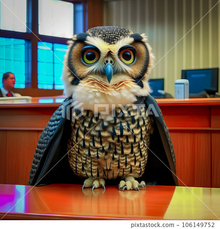 Wise owl - judge in the courtroom Wise owl - judge in the courtroom 106149752