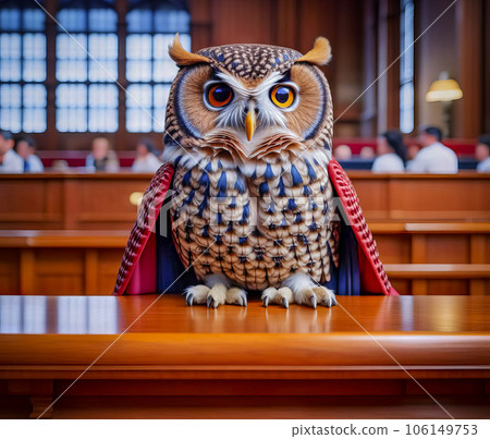 Wise owl - judge in the courtroom Wise owl - judge in the courtroom 106149753
